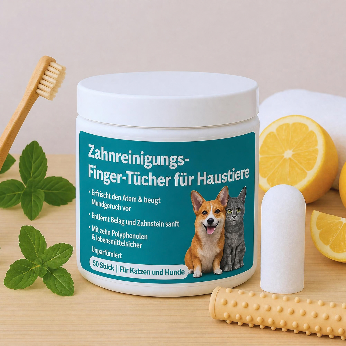 Plaly- Zahnpflege Finger- Wischtücher für Haustiere